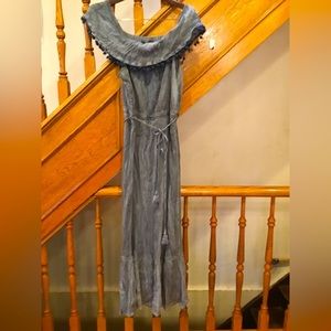 Mile Gabriella Womens XL Denim Blue Tie Dye Maxi Dress ,off Shoulder,stretch